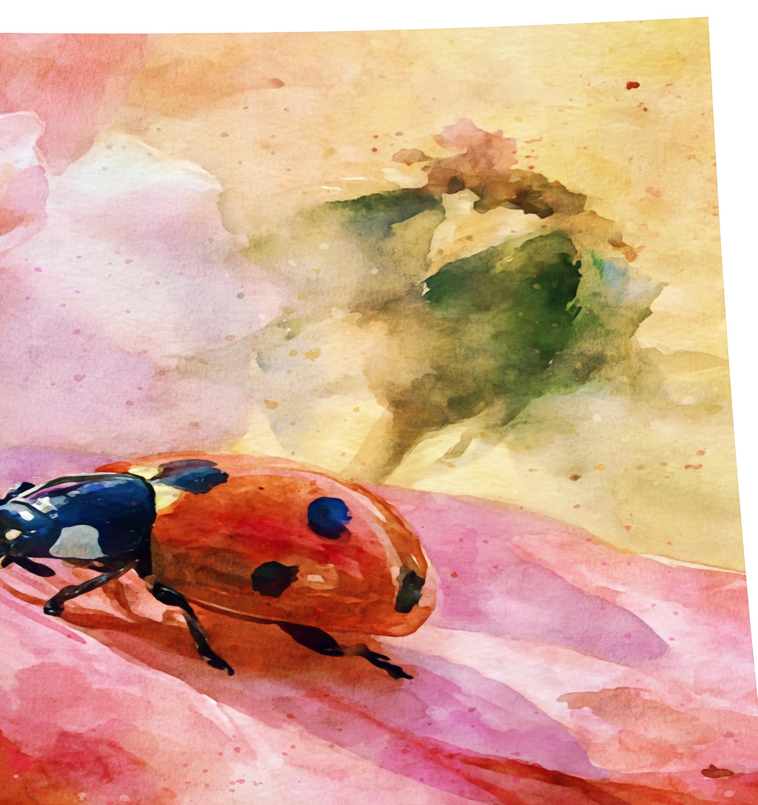 Watercolor Ladybug Rose Poster, Cottagecore Nature Art Print, Floral ...