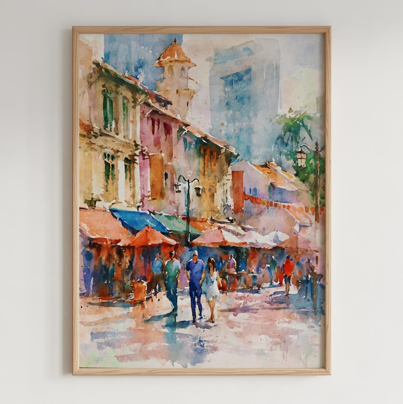 Poster Bugis Bugis Street Singapore Watercolor Painting Poster, Vibrant Cityscape ...