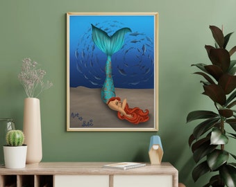 Un regalo para ella: sirena 14, descarga digital, arte mural, arte imprimible, decoración de pared del océano,