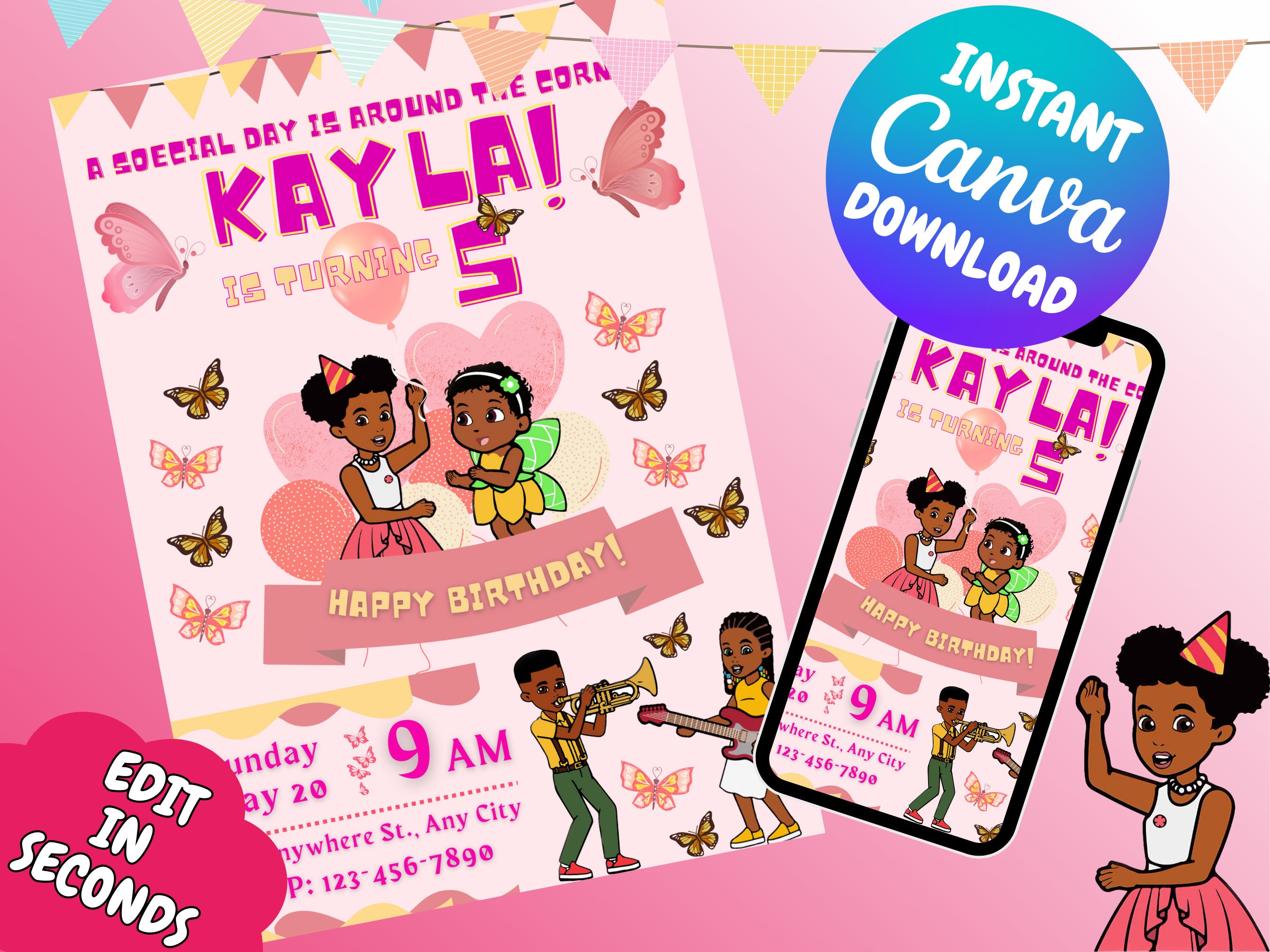 Gracies Corner Birthday Invitation Canva Invite Template Editable