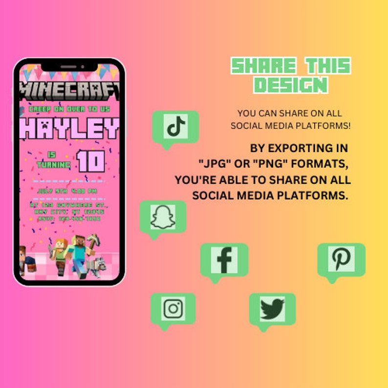 Minecrafter Girl Invitation Minecraft Birthday Party Invitation ...