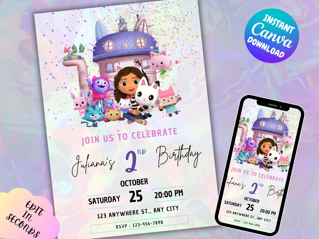 Gabby Dollhouse Invitation Editable Invitation Template Gabby Dollhouse