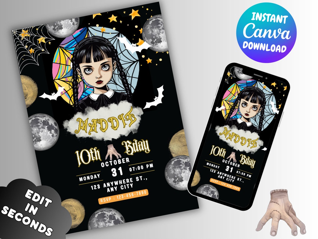 Wednesday Invitation Template Wednesday Addams Birthday Invite Wednesday Invitation Template Wednesday Addams Birthday Invite