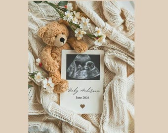 Digitalt graviditetsmeddelande med blommönster | Meddelande för avslöjande på sociala medier | Neutral redigerbar mall för graviditetsmeddelande
