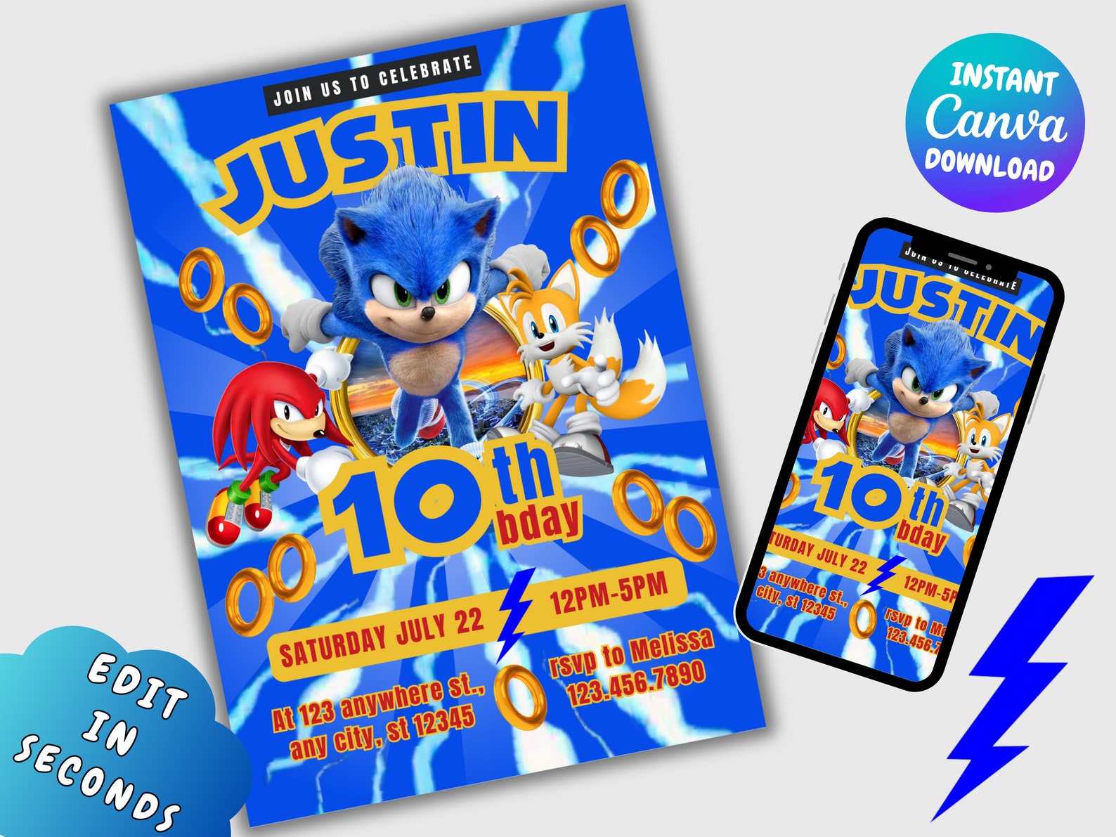 Sonic Birthday Invitation Printable Birthday Invitations Sonic the