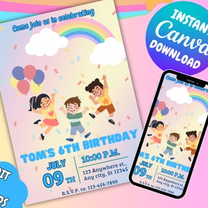 Birthday Party Invitation | Rainbow Birthday Party Template | Editable Birthday party Invite