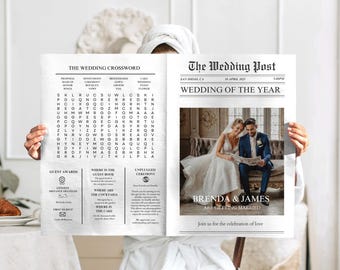 Wedding Newspaper Program Template | Editable Wedding Newspaper Program | Infographic Wedding Program | Wedding Newspaper Template