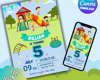 Park Playground Birthday Invitation| Girls and Boys | Play jump, climb, run Playground Invitation