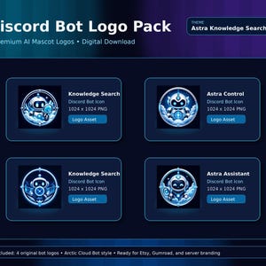 Arctic Cloud Bot Astra Knowledge Search Bot Logo Pack | 4 Discord Bot Mascot Icons | Digital Download