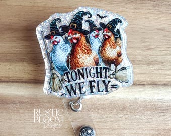 Chicken Witches Glitter Badge Reel Halloween Interchangeable Nurse Badge Reel, Work ID Holder Personalized Nurse Gift Teacher badge Holder