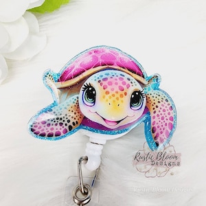 Glitter Sea Turtle Badge Reel– Cute Retractable ID Holder for Nurses & Teachers
