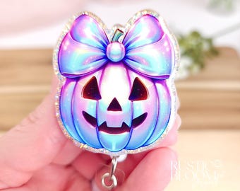 Iridescent Pumpkin Glitter Badge Reel Interchangeable Nurse Badge Reel Name Tag Work ID Holder Personalized Nurse Gift Teacher badge Holder