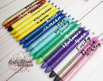 Caneta de gel com glitter personalizada, canetas personalizadas, presente para enfermeiras, presente para professores, caneta epóxi com glitter, caneta de gel recarregável, caneta de trabalho, presente de Natal