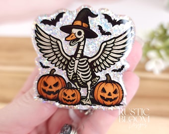 Goose Skeleton Glitter Badge Reel Interchangeable Nurse Badge Reel Name Tag Work ID Holder Personalized Nurse Gift Teacher badge Holder