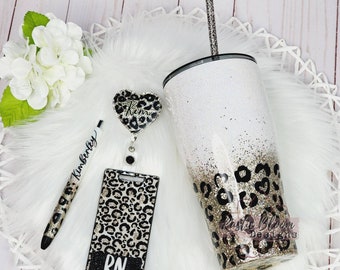 Leopard Glitter Badge Buddy, Leopard glitter pen, Nurse Badge ID Nurse Gift set nurse's week gift personalized Teacher Appreciation gift set