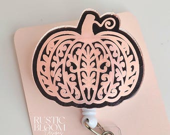 Fall Pumpkin Mirror Badge Reel Halloween Interchangeable Nurse Badge Reel, Work ID Holder Personalized Nurse Gift Teacher badge Holder