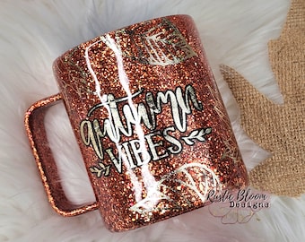 Herbstlaub Glitter Becher. Glitzer Becher. Wunderschöne Herbst Tasse mit Henkel. Kaffeebecher gemütliche Herbst Tasse