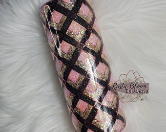 Glitter Pink Gold Lattice  Pattern Tumbler Custom Gift for Her Personalized Travel Insulated Travel Mug To Go Insulated Stainless steel Cup