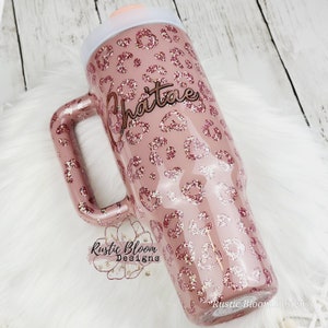Glitter Pink Peekaboo Leopard Print Cheetah Tumbler Custom Gift for Her Travel Mug Personalized Insulated Coffee Cup with Handle Stanley Dup