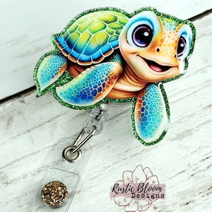 Glitter Sea Turtle Badge Reel – Cute Retractable ID Holder for Nurses Teachers Badge Reel