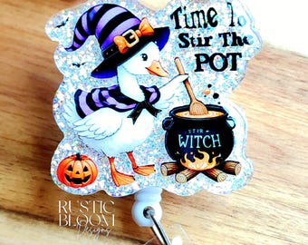 Cute Duck Halloween Glitter Badge Reel Interchangeable Nurse Badge Reel Name Tag Work ID Holder Personalized Nurse Gift Teacher badge Holder