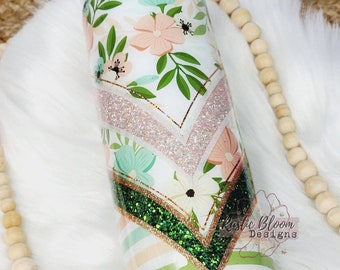 Flower Glitter Tumbler  Mother's Day Gift for Her Custom Cups Nurse Gifts Personalized gifts Floral Tumbler Custom pink Blue glitter Tumbler