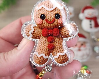 Glitter Gingerbread Man Snowman Cow Santa Christmas Badge Reel Interchangeable retractable Personalized Custom Work ID Nurse Gift Teacher