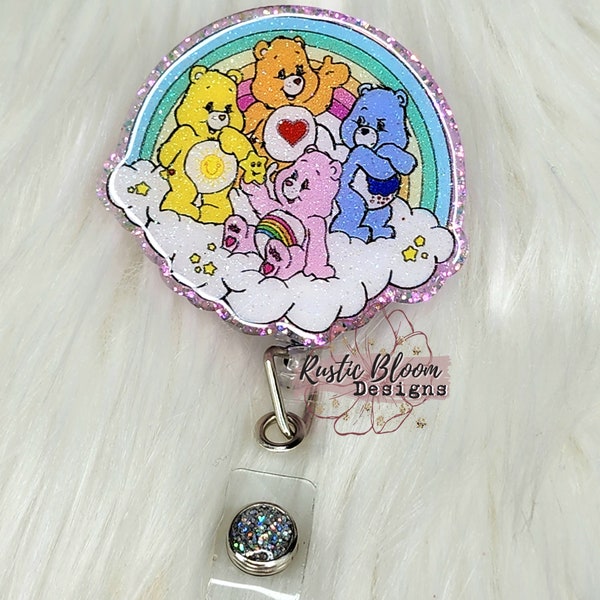 Cute Emotion Bears Glitter Badge Reel Interchangeable RN Custom Retractable ID Holder Teacher Gift For healthcare Name Tag Hospital Nurse