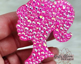 Barbie Head Pink Badge Rhinestone Nurse Badge Pink Custom Badge Reel Work Name Tag Teacher Gift Retractable Badge Reel Bedazzled Name Badge