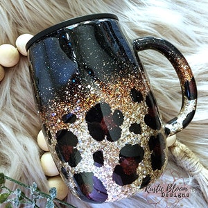 Black Gold Leopard Glitter Tumbler Animal Print Mother&#39;s Day Gift for Her Custom Travel Coffee Mug Personalized Cup Cheetah MaMa Tumbler lid