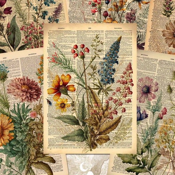 Vintage Wildflowers ATC Cards, Floral Journaling Cards, Printable Inserts Ephemera, Botanical Junk Journal & Scrapbooking Supplies