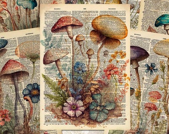 Vintage Mushrooms ATC Cards, Woodland Journaling Cards, Printable Inserts Ephemera, Botanical Junk Journal & Scrapbooking Supplies