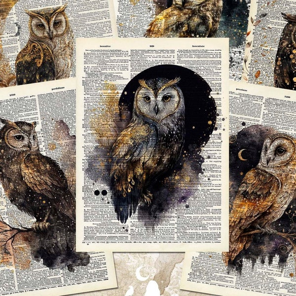 Vintage Owls ATC Cards, Celestial Owls Journaling Cards, Printable Inserts Ephemera, Woodland Birds Junk Journal & Scrapbooking Supplies