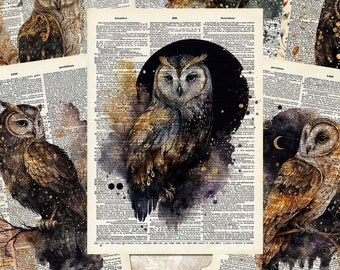 Vintage Uilen ATC Kaarten, Hemelse Uilen Journaling Kaarten, Printable Inserts Ephemera, Woodland Birds Junk Journal & Scrapbooking Supplies