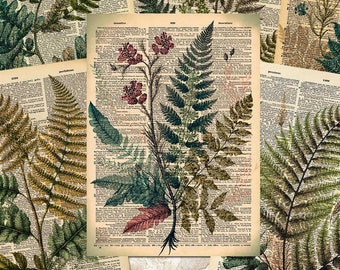 Vintage Farne ATC Karten, botanische Journaling Karten, druckbare Einlagen Ephemera, Garten Junk Journal & Scrapbooking Zubehör