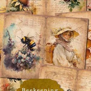 Bee Junk Journal Pages, Bumblebee Journal Papers, Beekeeping Journal Kit, Honey Bee Printable Supplies, Vintage Ephemera Papers Scrapbooking