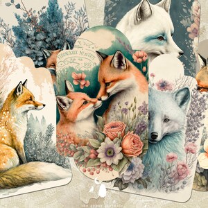 vintage Fox Tags, Fox Journaling Tags, Inserts imprimables et Ephemera, Woodland Gift Tags, Forest Junk Journal et Scrapbooking Supplies