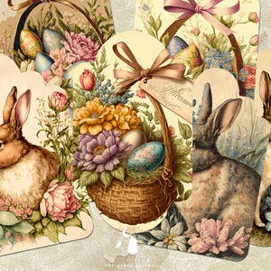Etichette vintage per coniglietti pasquali, etichette per diario, inserti stampabili effimeri, etichette regalo per uova floreali, diario spazzatura e forniture per scrapbooking
