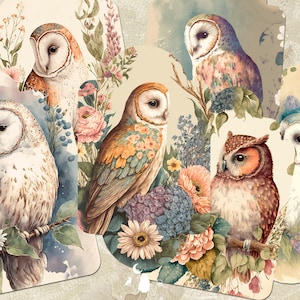 Etiquetas de búho floral vintage, etiquetas de diario, inserciones y efímeras imprimibles de pájaros, etiquetas de regalo de bosque, diario basura y suministros de scrapbooking