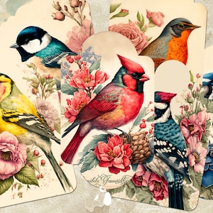 Vintage Vögel Tags, Journaling Tags, Garten druckbare Einsätze und Ephemera, Wildvögel Geschenkanhänger, Woods Junk Journal & Scrapbooking Zubehör
