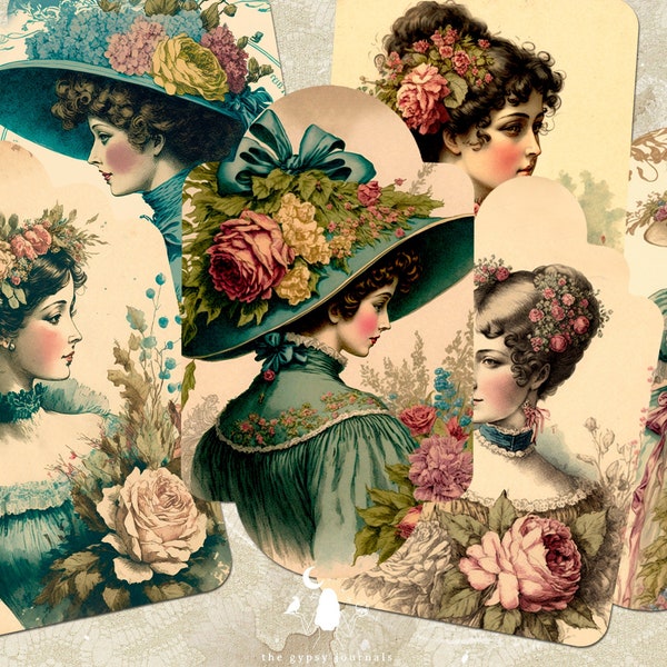 Vintage Victorian Ladies Tags, Antique Woman Journaling Tags, Printable Inserts, Ephemera, Gift Tags, Junk Journal & Scrapbooking Supplies