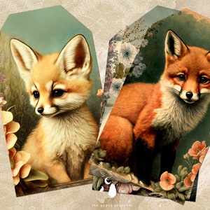 vintage Baby Foxes Tags, Fox Journaling Tags, Inserts imprimables et Ephemera, Woodland Gift Tags, Junk Journal et Scrapbooking Supplies