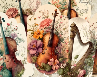 Vintage String Orchestra Tags, Musical Instruments Journaling Tags, Printable Inserts, Ephemera, Gift Tags, Junk Journal & Scrapbooking