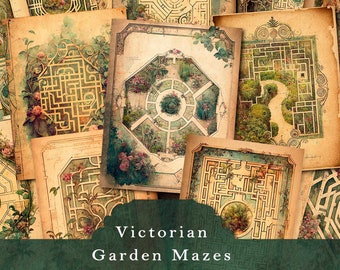 Victorian Garden Mazes Junk Journal Pages, Spring Printable Journal Pages for Scrapbooking, Scrapbook Paper Ephemera Journal Kits & Supplies