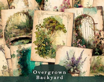 Overgrown Backyard Junk Journal Papers Set 1, Spring Printable Journal Pages for Scrapbooking, Scrapbook Paper Ephemera Journal & Supplies