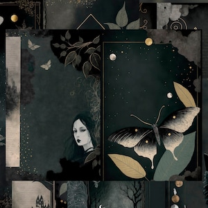 Dark Noir Junk Journal Kit, Goth Collage Sheets, Witch Scrapbooking Supplies, Printable Ephemera Papers, Embellishments ATC Cards Tags Pack