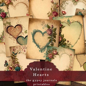 Valentines Junk Journal Papers, Vintage Hearts Printable Journal Pages for Scrapbooking, Scrapbook Paper Ephemera Journal Kits & Supplies