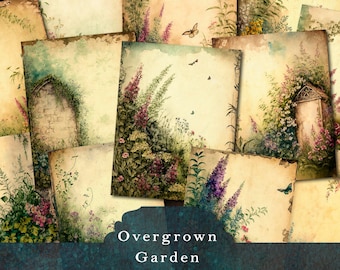 Overgrown Garden Junk Journal Papers, Spring Printable Journal Pages for Scrapbooking, Scrapbook Paper Ephemera Journal Kits & Supplies