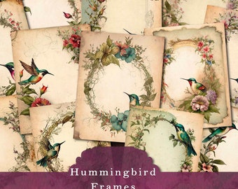 Hummingbird Frames Junk Journal Papers, Spring Printable Journal Pages for Scrapbooking, Scrapbook Paper Ephemera Journal Kits & Supplies