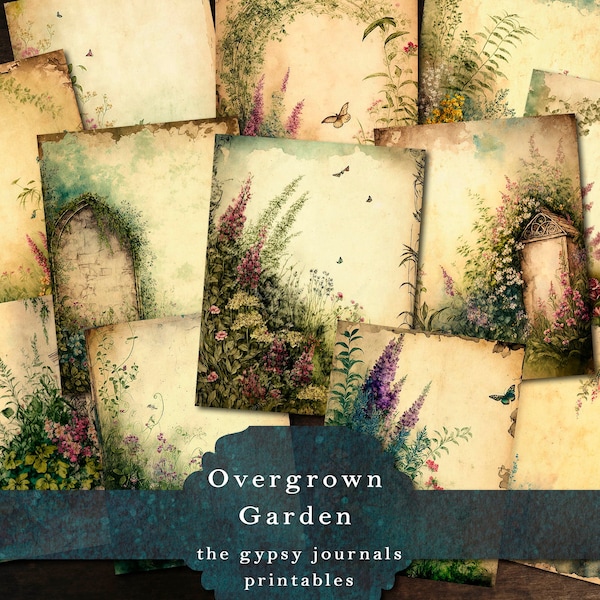 Overgrown Garden Junk Journal Papers, Spring Printable Journal Pages for Scrapbooking, Scrapbook Paper Ephemera Journal Kits & Supplies